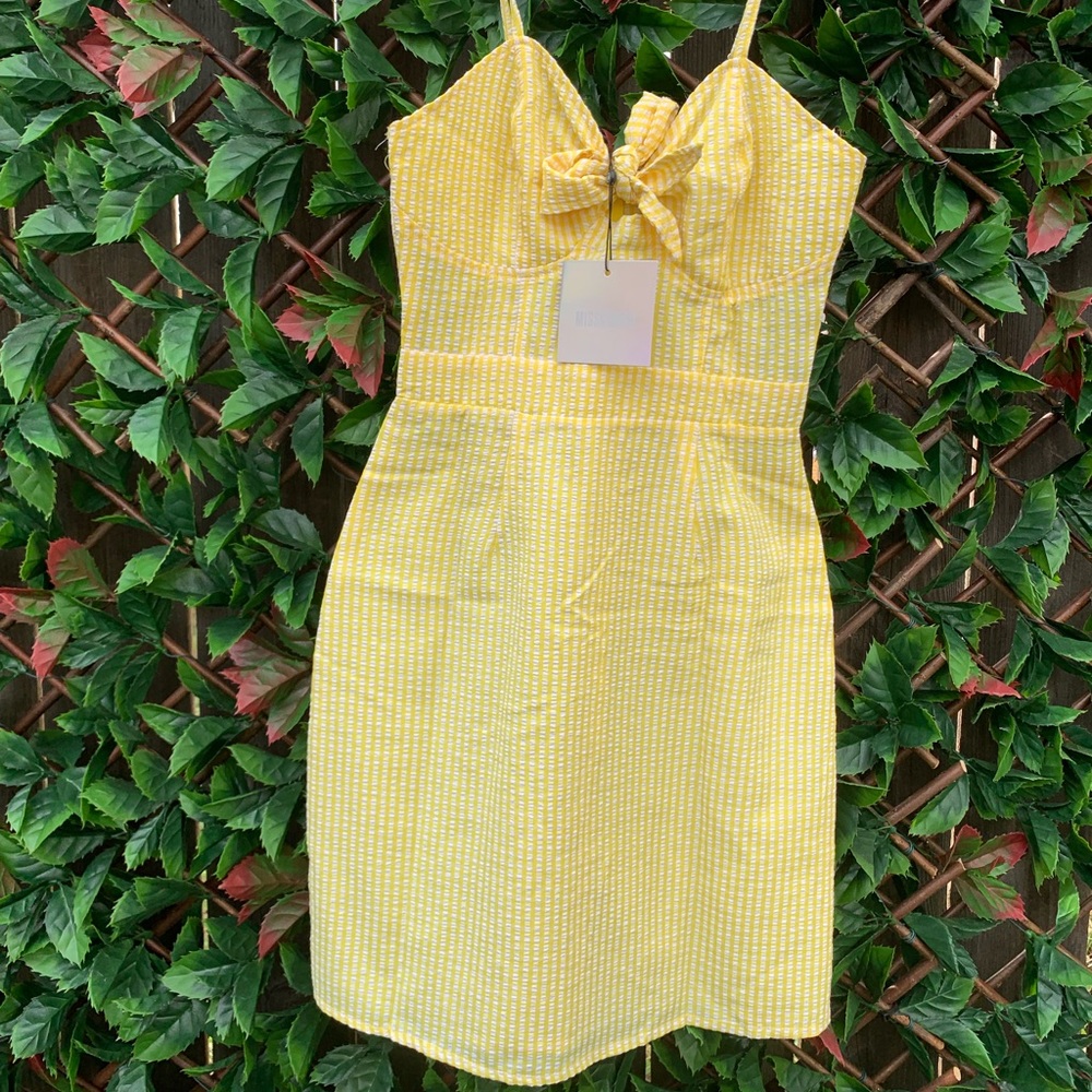 yellow knot front gingham dress